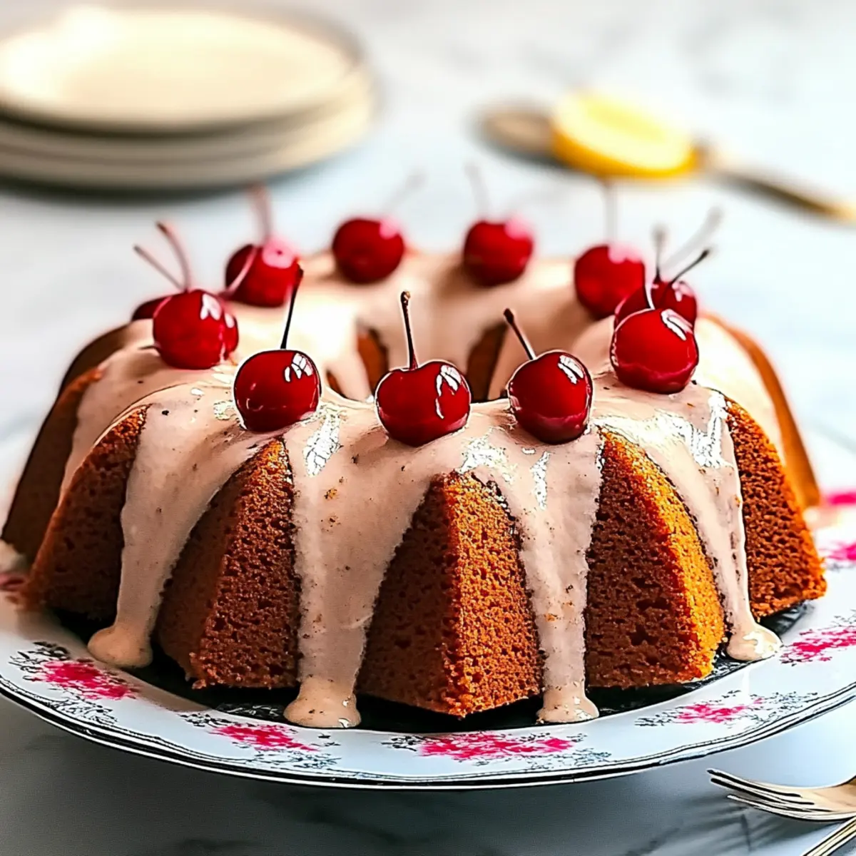 Cherry Bundt Cake with Almond Glaze