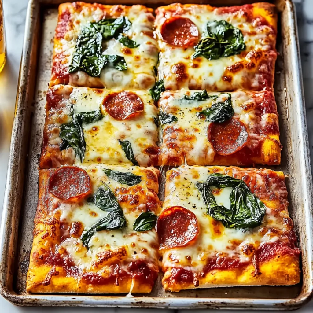 The Best Sheet Pan Pizza Recipe with Spinach and Cheese Delight