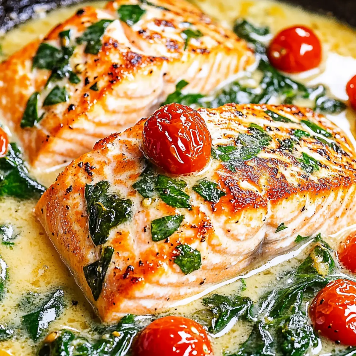 Tuscan Butter Salmon with Garlic, Spinach, and Cherry Tomatoes