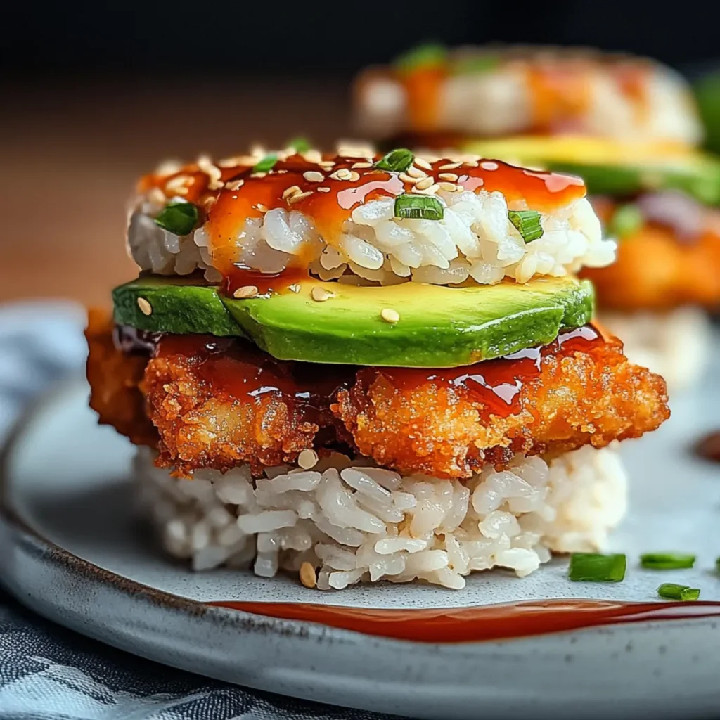 Crispy Tuna Avocado Rice Burger
