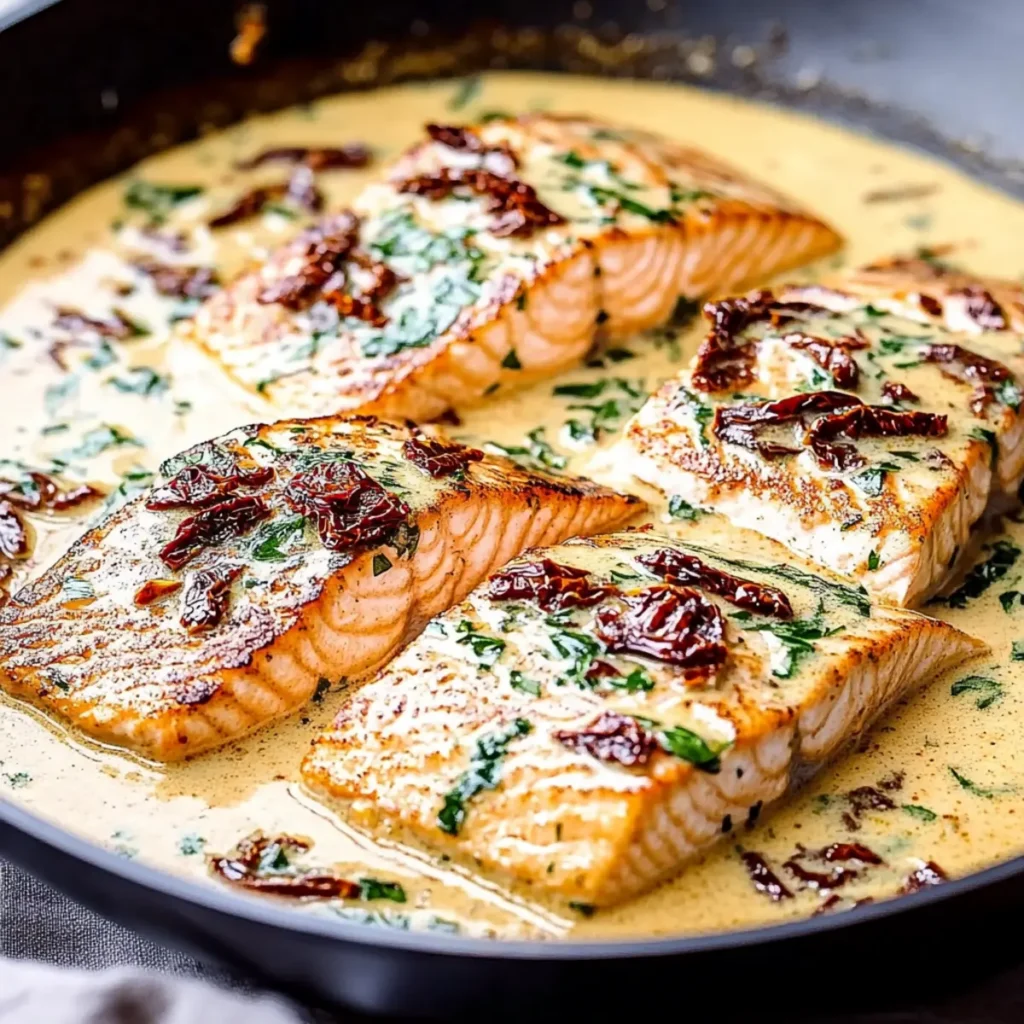 Pan Seared Salmon with Sun-Dried Tomato Cream Sauce