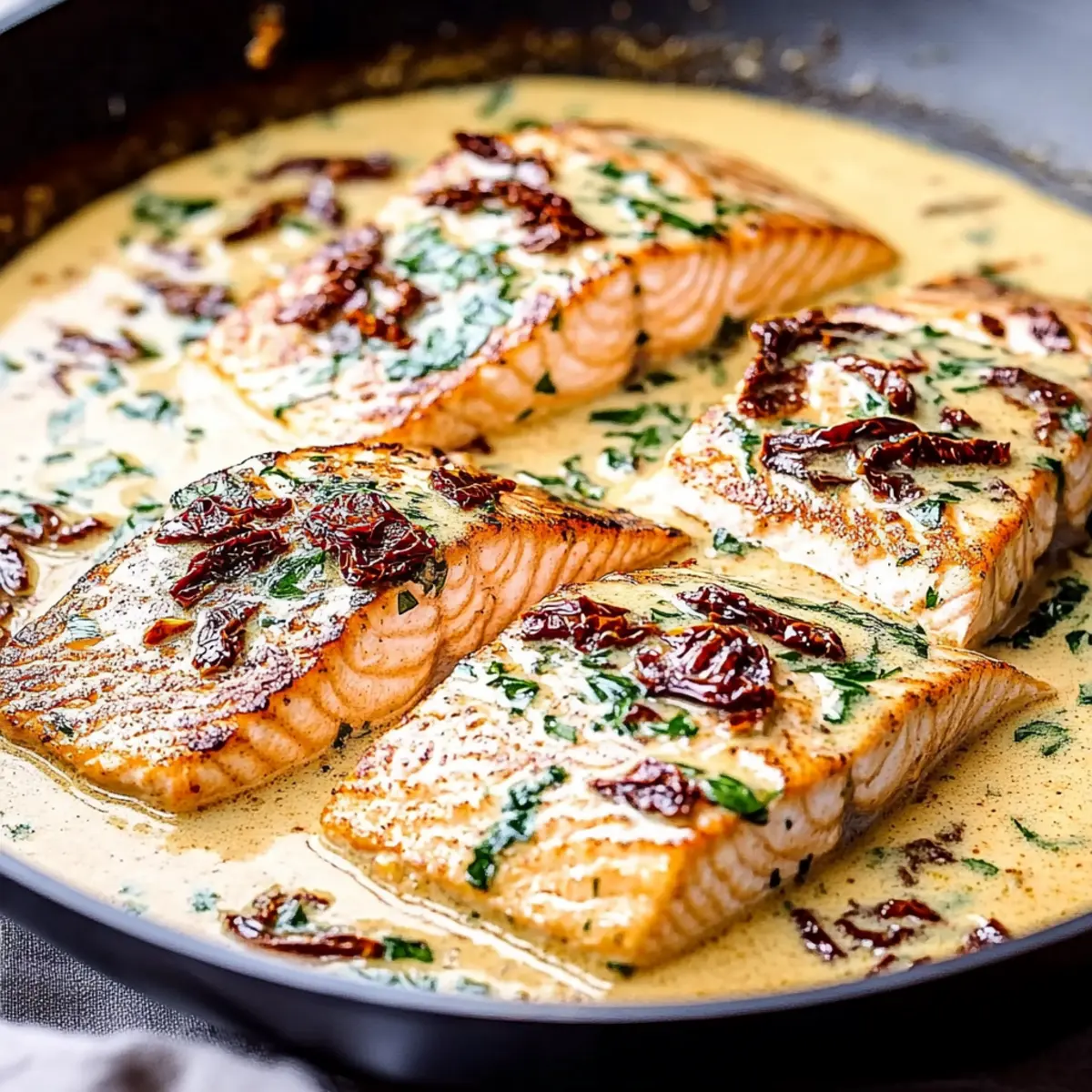 Pan Seared Salmon with Sun-Dried Tomato Cream Sauce